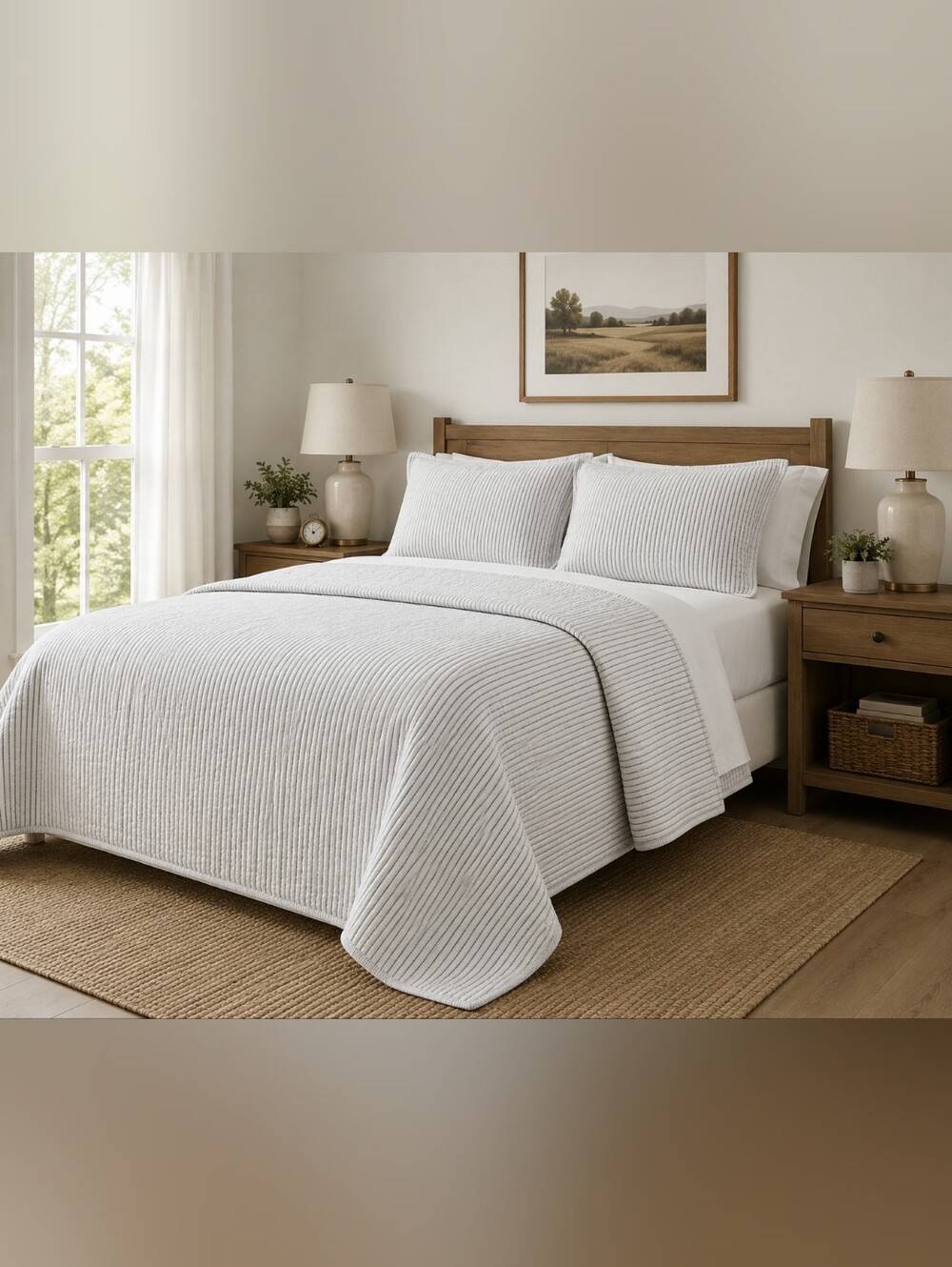 Hearth & Hand with Magnolia King Microstripe Quilt Sour Cream 104x92 Cotton